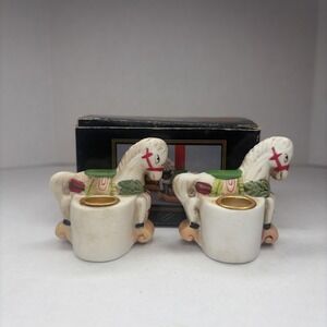 Nobel Hall - Ceramic Rocking Horse Candleholder Set of Two - Handcrafted